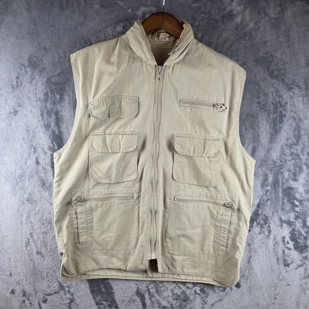 VTG 80's Banana Republic Safari Vest Convertible Hood Beige Mill Valley Large